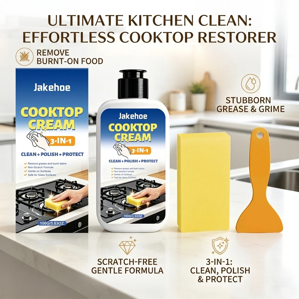 Multi-functional Kitchen Cleaner Remove Burnt Grease Food Residue & Tough Stain Form Protective Film 3-in-1 Cooktop Cleaning Kit