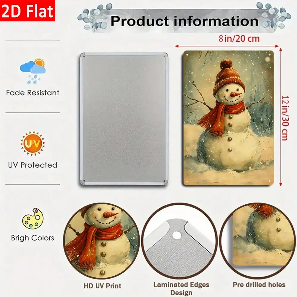 1PC Tin Sign Vintage Snowman - For Home/Bar/Cafe/School/Library/Garage Decor, Christmas Wall Art, 8x12 inch