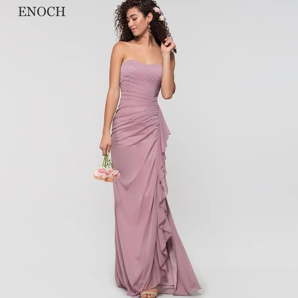 ENOCH Strapless Mermaid Ruched Bridesmaid Dresses Sweetheart Chiffon Party Dresses Open Back Vestidos De Fiesta Custom Made