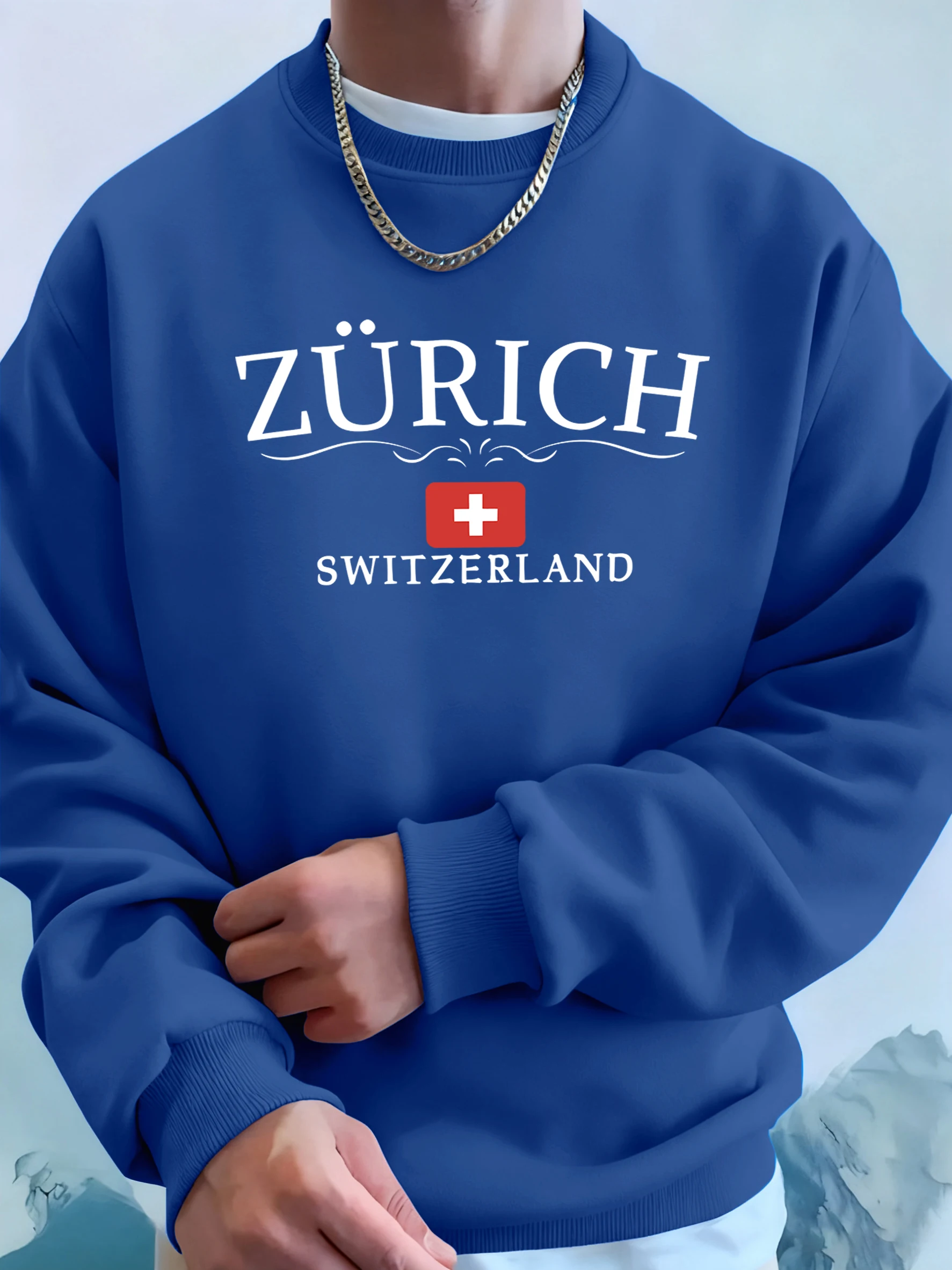 Zürich Schweiz Buchstaben- und Flaggen-Prints Tops Unisex Warme Street-Sportbekleidung Lockerer Freizeit-Hoodie Weiche Oversize-Sweatshirts Herren