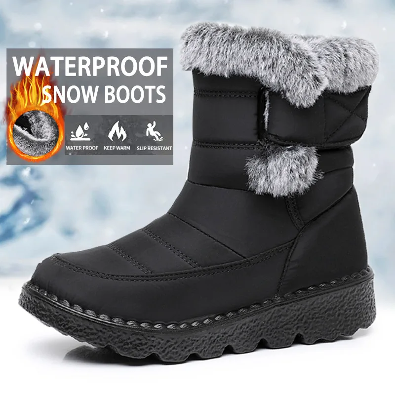 

Winter Platform Snow Boots for Women High Top Warm Cotton Boots Heightening Waterproof Artificial Short Plush Round Toe Boots