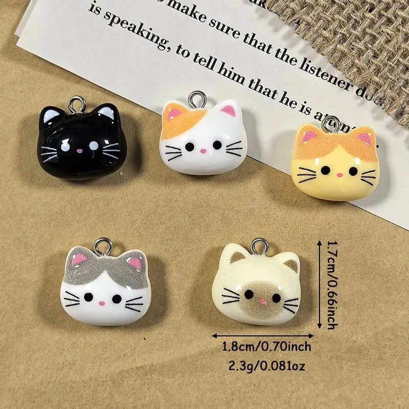 10Pcs Cartoon Black White Kitten Resin Charms, Lovely Mini Cat Animal Pendants for DIY Earrings Bracelet Necklace Keychain image 5