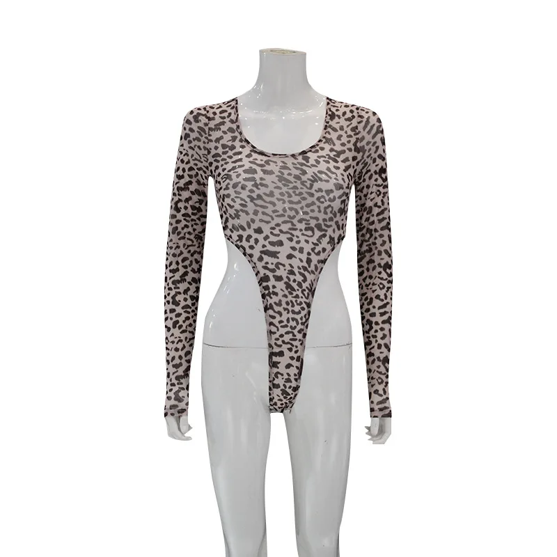 Shestyle Leopard seksowne body damskie z wysokim stanem siatkowe przezroczyste dzikie rozciągliwe stringi Body T-Shirt Street odzież wieczorowa Hot — zdjęcie 2