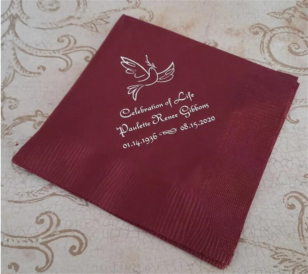 50PCS Custom Bereavement Napkins Memorial Napkins Personalized Celebration of Life Napkins