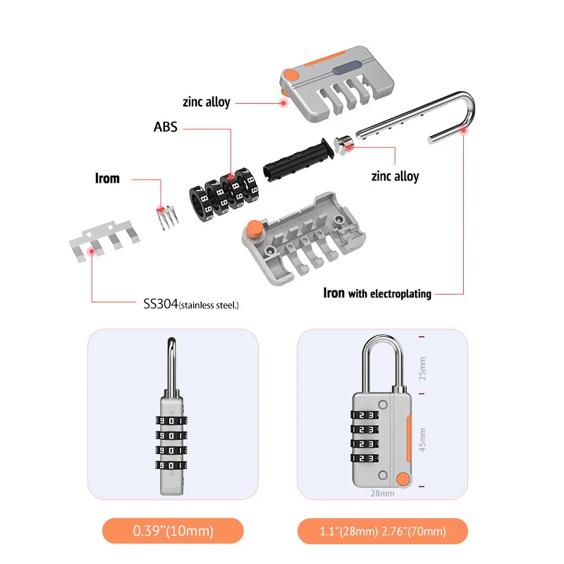 4-Digit Combination Lock Baby Safe Home Cabinet Drawer Locks Anti-theft Zinc Alloy Padlock Travel Luggage Suitcase Lockers