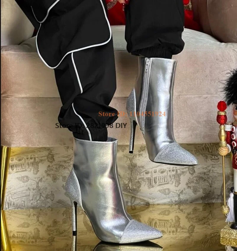 

Pointed Toe Diamond Decor Thin High Heels Shoes Women Short Ankle Boots Sexy Stilettos