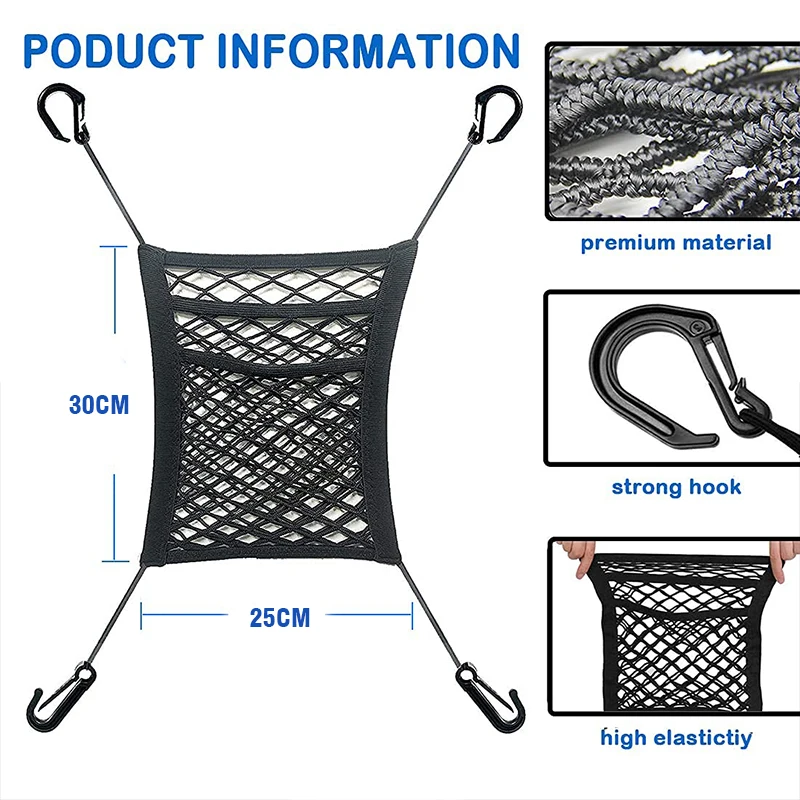 2023 New Good 3-Layer Car Storage Net Bag Between Seats Car Divider Pet Barrier Stretchable Elastic Mesh Bag Organizer Auto