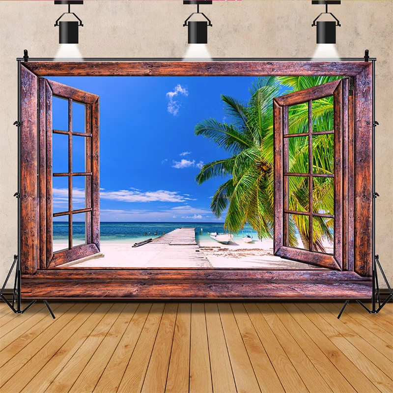 SHENGYONGBAO праздничный Солнечный летний фотографический фон реквизит тропический пейзаж внешнее окно фотостудия фон