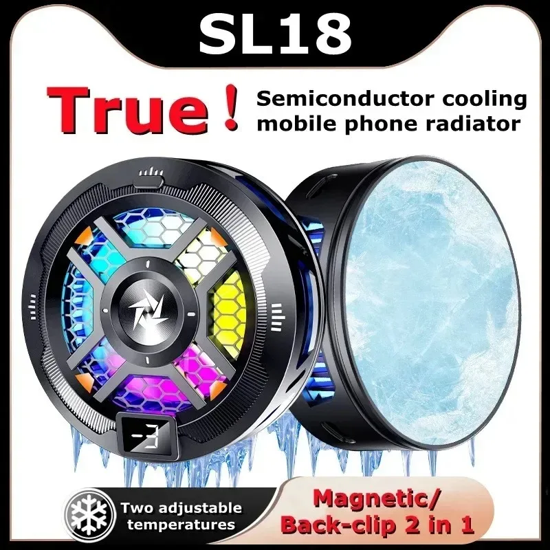 

SL18 Mobile Phone Magnetic Back Clip 2in1 Semiconductor Cooling Fan Radiator for iPhone Android PUBG Game Cooler