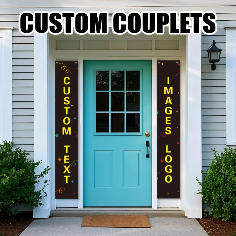 2pcs Custom Vertical Outdoor Garden Entrance Flag Banner Polyester Photo Decorative Commemorative Banner Activity Party Banner