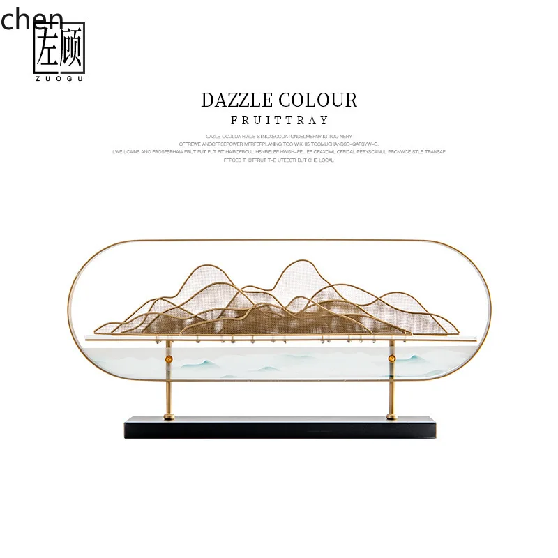 HT New Chinese Style Iron Art Rockery Model Room Study Entrance Cabinet Ornament Hotel Office Desk High-end Soft Decoration