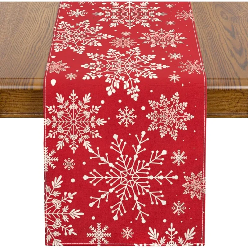 Christmas Poinsettia Christmas Table Runner Linen Table Runner Fake Kitchen Dining Decor for Indoor Outdoor Home Wedding Party