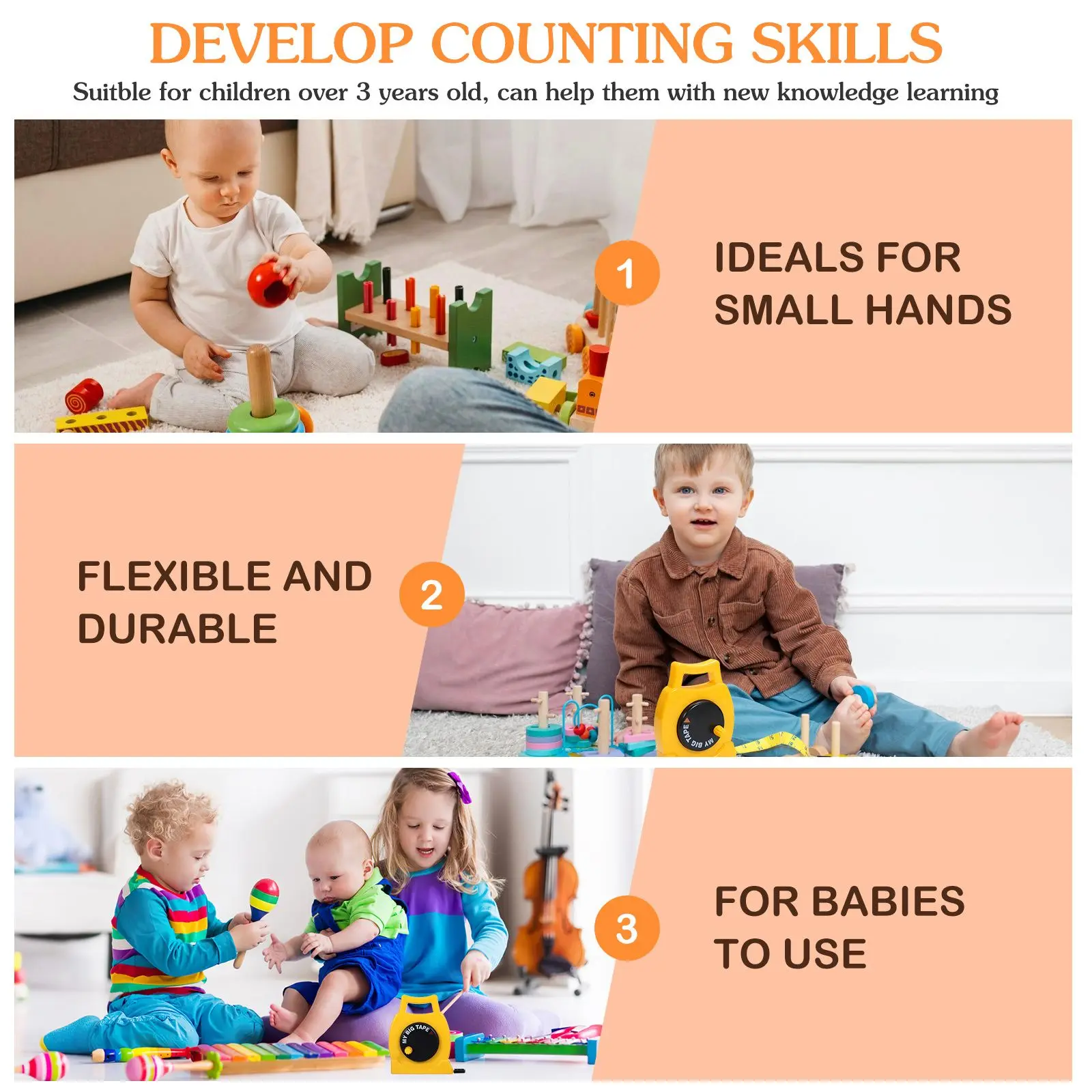 

Children Tape Measure Toy Portable Kids Measuring Plastic Soft Flexible Durable Learning Tapeline Inch Centimeter Long