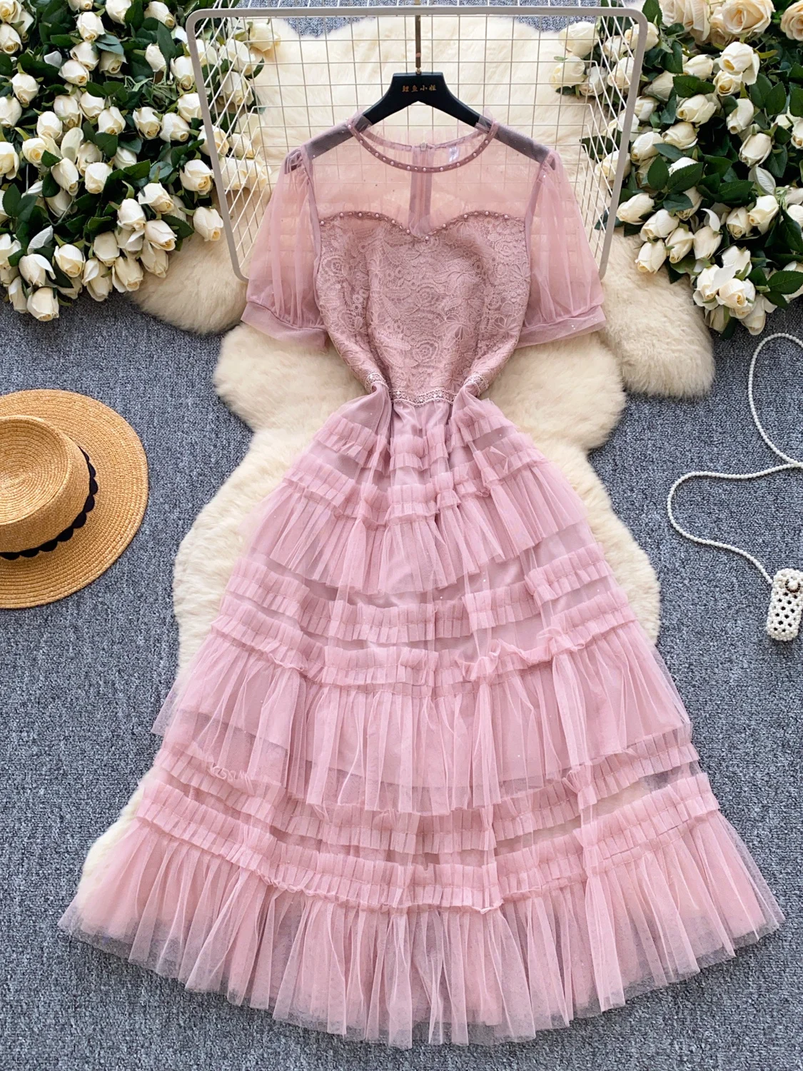 

Женская юбка-баллон с кружевными вставками и декоративной отделкой, корейский стиль, для повседневной носки, с эффектом утяжки на талии