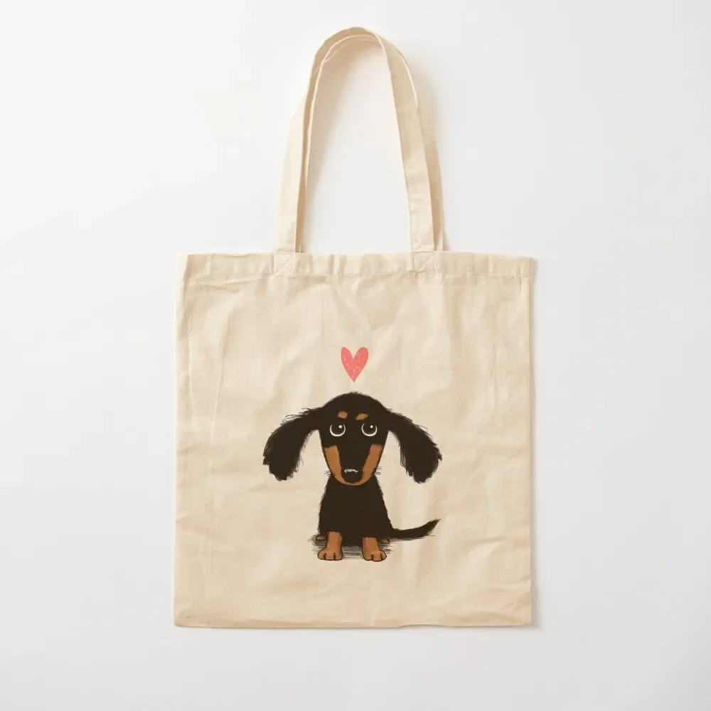 

Dachshund Puppy Love Cute Black and Tan Wiener Dog with Heart Tote Bag the tote bag shopper bag woman