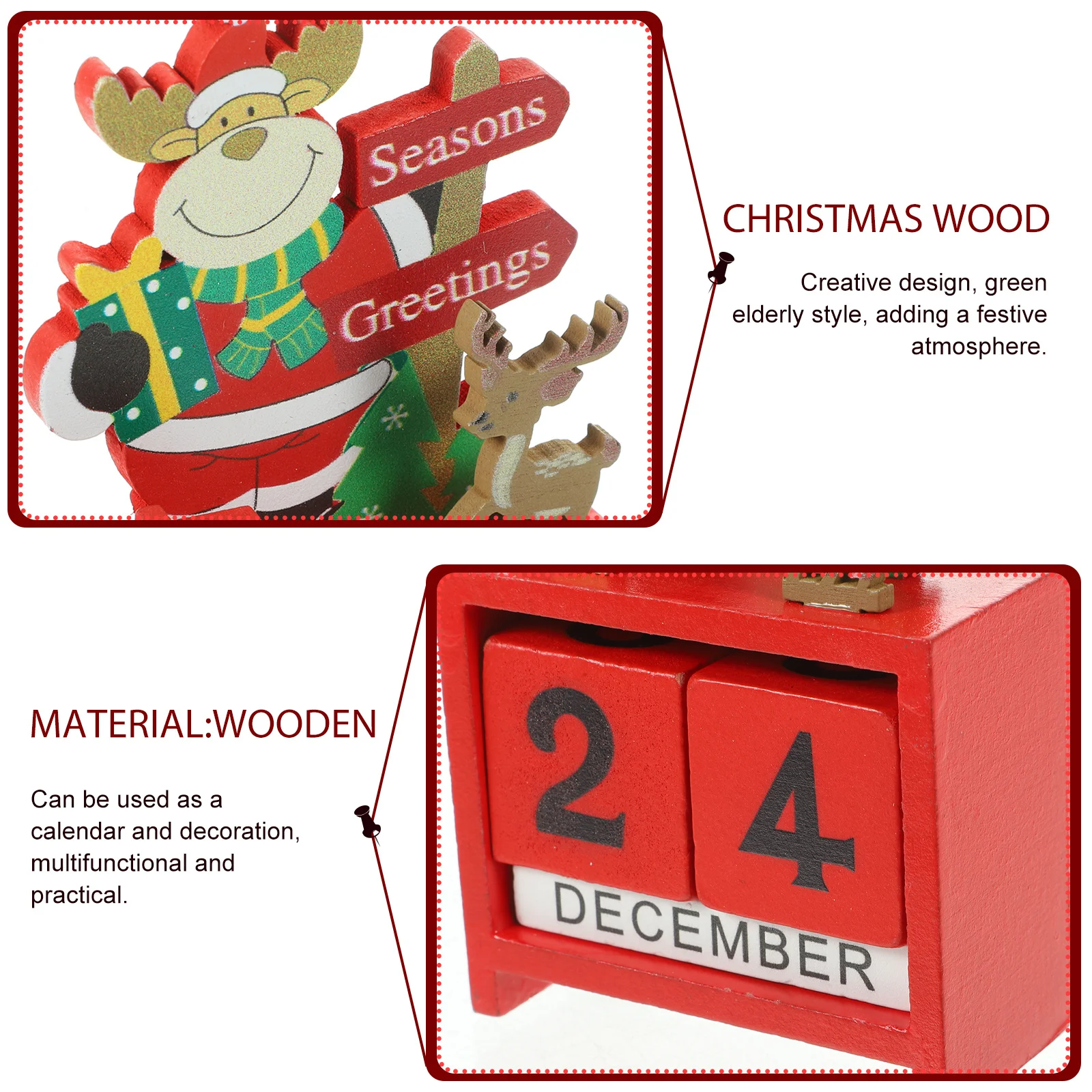 

Xmas Wooden Calendar Block Desktop Decor Creative Festive Holiday Countdown Calendar for Living Room Cafe Restaurant Desk