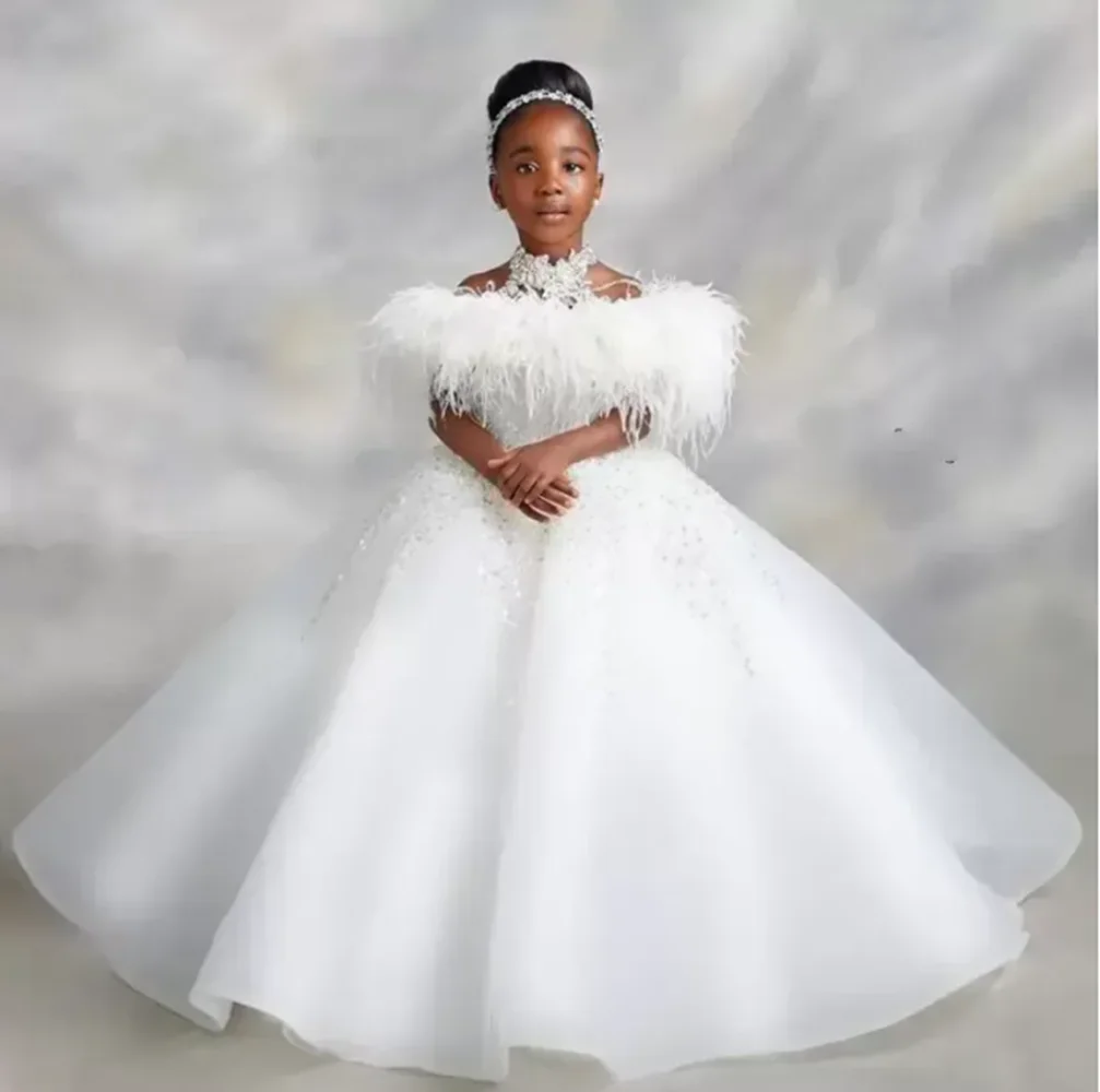 

White Tulle First Communion Gowns with Lace Appliques Todder Pageant Gown Sleeveless Sweep Customized Flower Girl Dress Backless