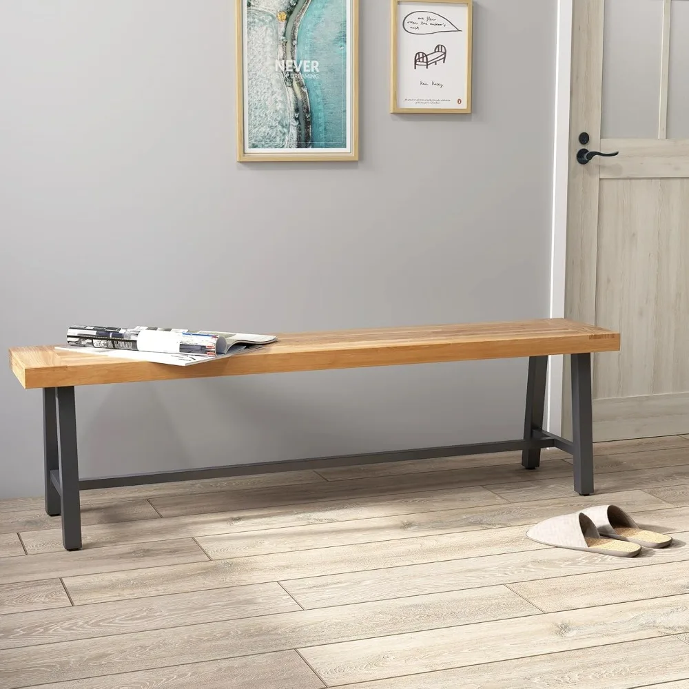 Outdoor Bench Garden Bench, 63 Backless Acacia Wood Bench with Heavy-Duty Metal Legs, Patio Dining Bench Front, Customized