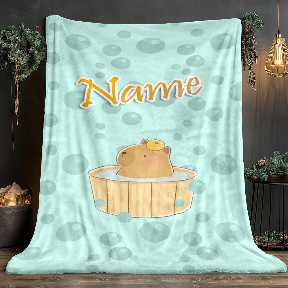 1pc customizable capybara flannel blanket is lightweight and soft,suitable for sofa travel,camping,office sofa chairs and beds
