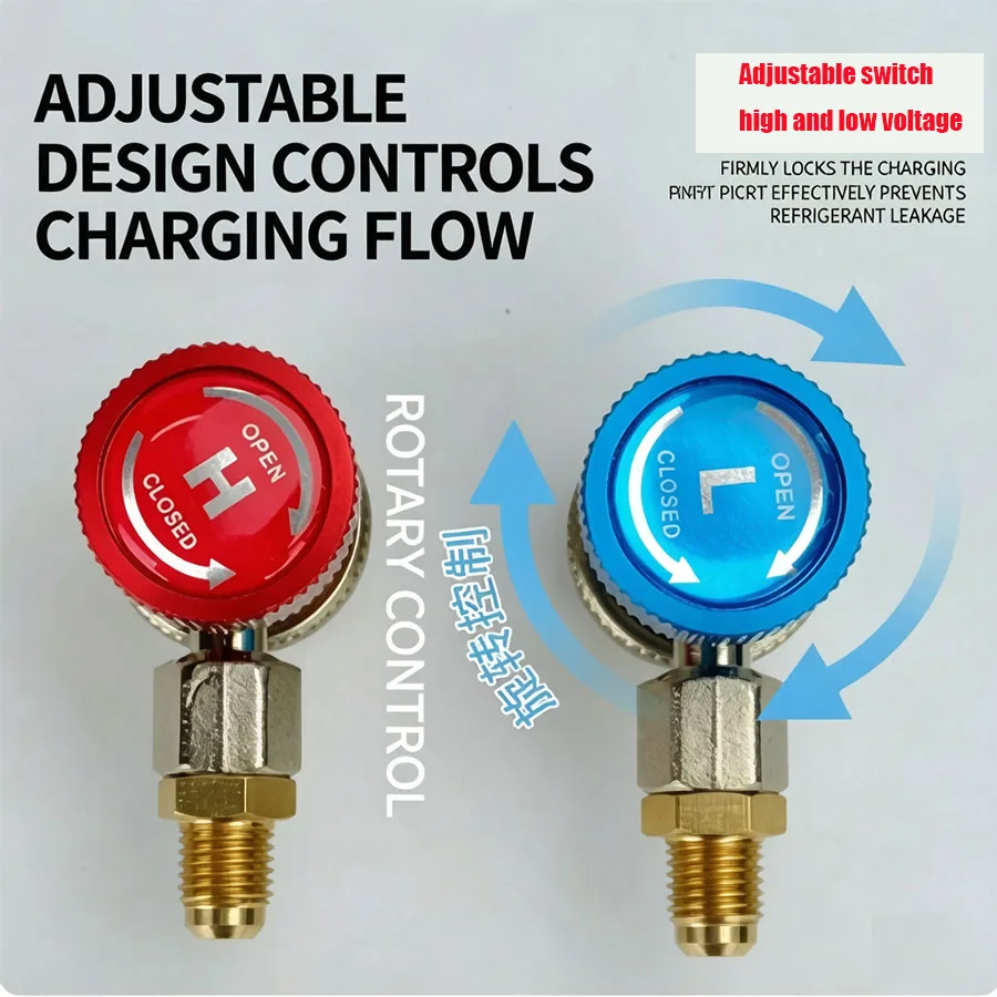 Adjustable Quick Coupler Connectors for Car A/C, High & Low Pressure Refrigerant Charging Adapters for Manifold Gauge & Hoses