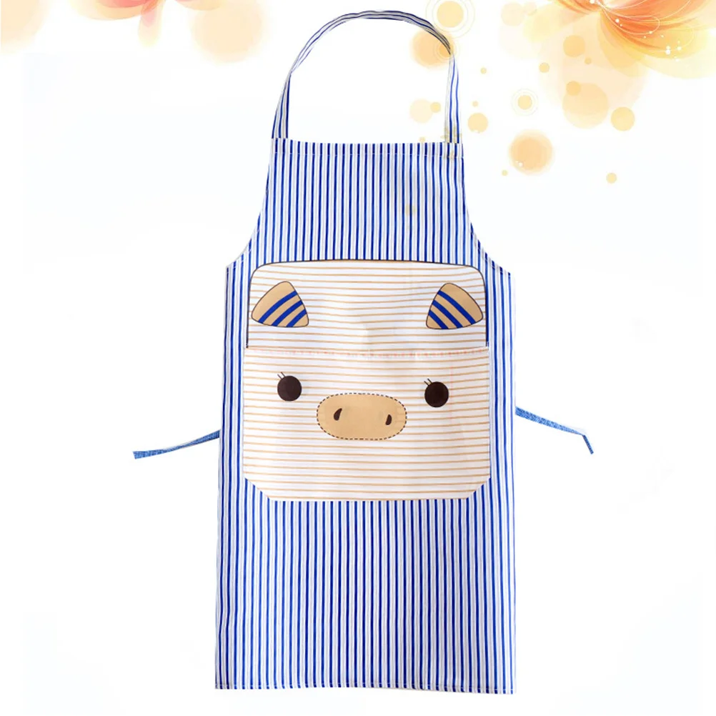 

Cartoon Pig Stripe Apron Premium Polyester Oil-Proof Dustproof Hanging Neck Large Pocket For Cooking Cleaning Kitchen