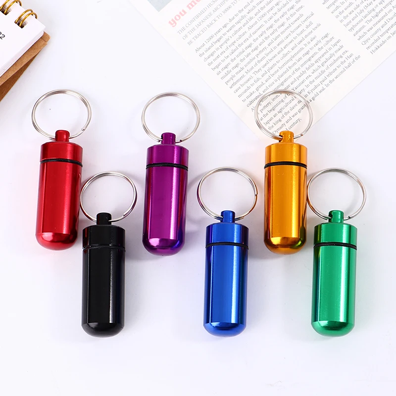 Metal Mini Waterproof Alloy Pill Box Case Bottle Cache Drug Holder Container Keychain Medicine Box Health Care For Travel