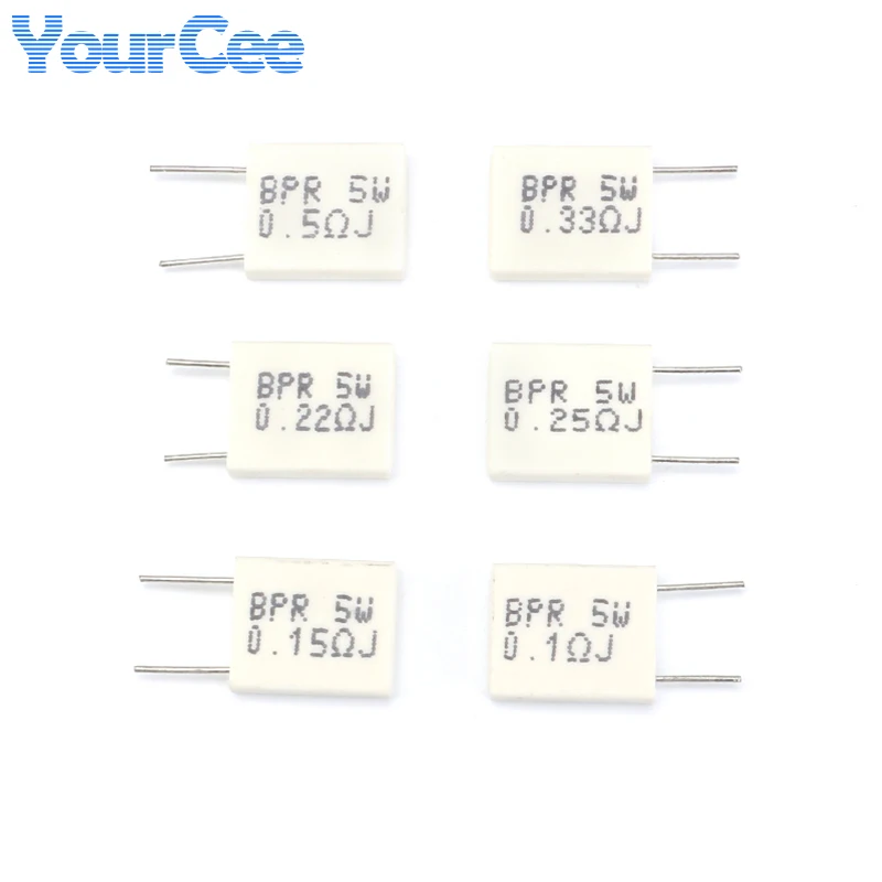 20pcs/5pcs BPR56 5W 0.22R 0.1R 0.25R 0.5R 0.15R 0.33R 0.01R 0.015R 0.02R 0.022R 0.033R 비유도성 세라믹 시멘트 저항기