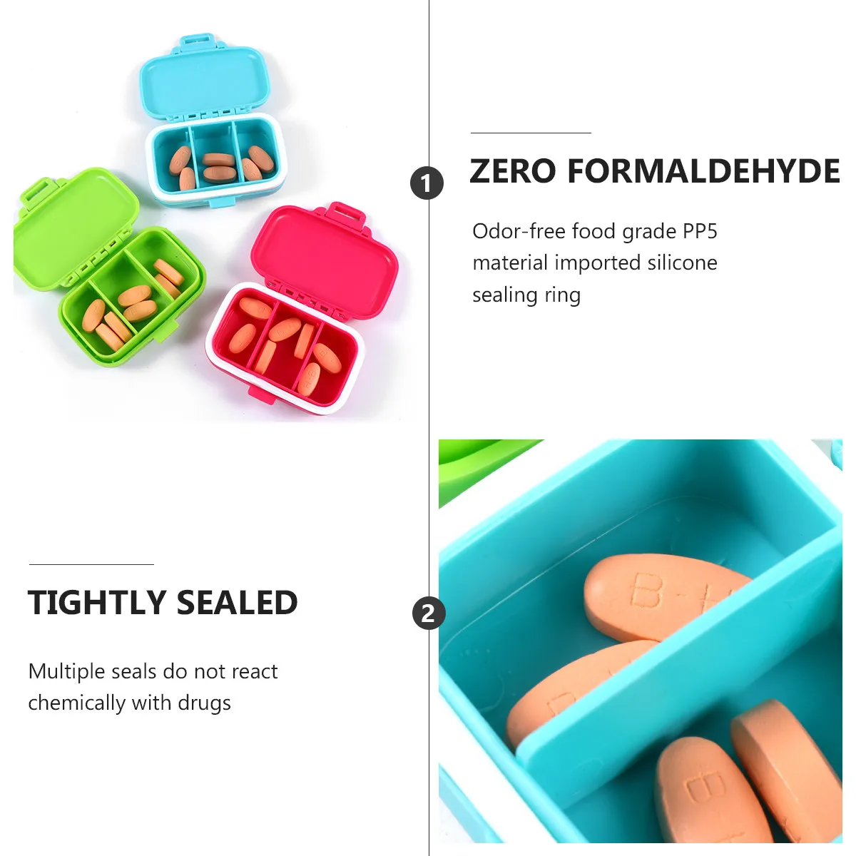 

7Pcs Medicine Storage Organizer Box Portable 3 Compartments Airtight Pill Case Travel Multifunctional Plastic Holder Storage