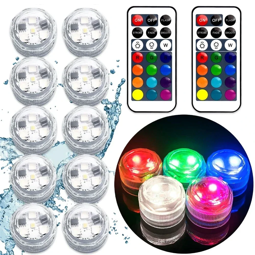 Mini Submersible LED Lights with Remote RGB Multicolor Candles Waterproof Small Underwater Tealights for Vases Pools Ponds Decor