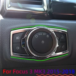 Car Headlight Switch Button Cove Fit for Ford Focus 3 MK3 2015-2018 Ecosport 2017-2023 Stainless Steel Sticker Acc.