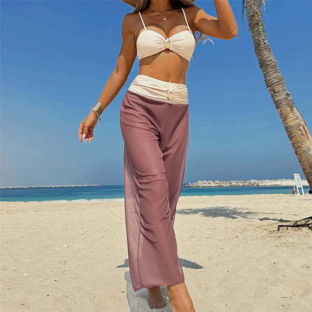 3-teiliges Set: Neue hochtaillierte Hosen, brasilianischer Bikini, Damen-Badebekleidung, dreiteiliger Bikini, Badeanzug, Badebekleidung, Schwimmbekleidung V7258 – Detail 2