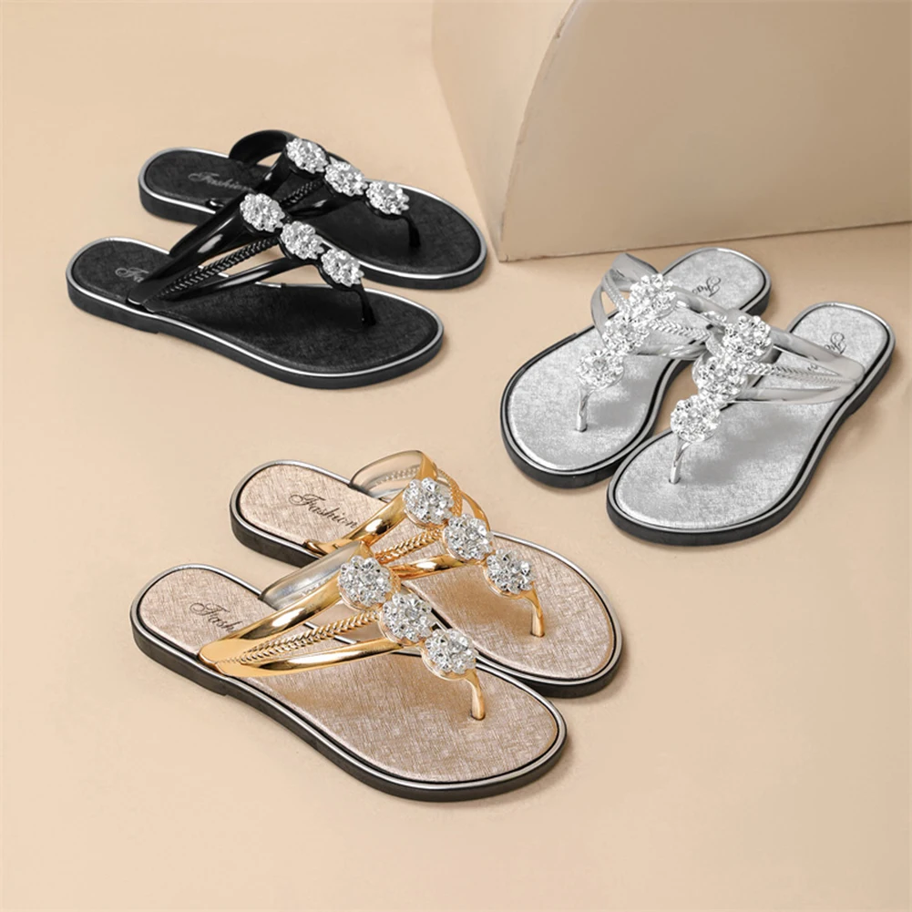 

Woman's Sandal Flip Flops Fashionable Flip Flops Rhinestones High-end Clip on Sandals Large Size Flat Slippers Summer Sandals