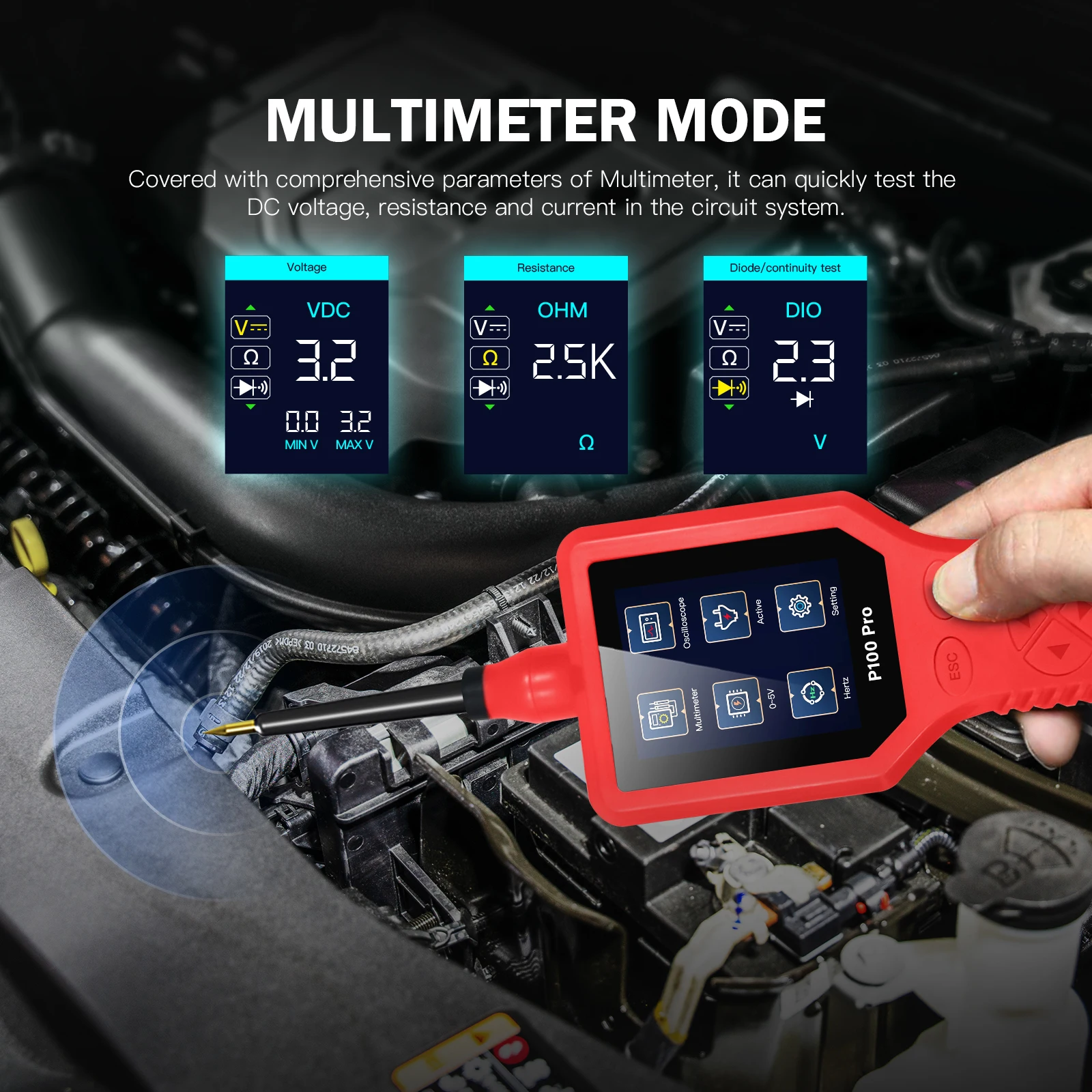 TopDiag P100 Pro 9-30V testeur de Circuit de voiture outil de Diagnostic de continuité de tension automobile avec affichage LED