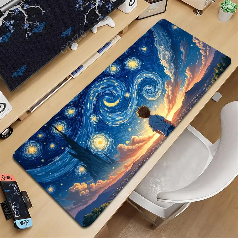 Alfombrilla de ratón Van Gogh de cuento de hadas para niño, alfombrilla de escritorio, alfombrillas para juegos, accesorios de escritorio duraderos antideslizantes de goma, alfombrillas para teclado de escritorio, alfombrilla maus