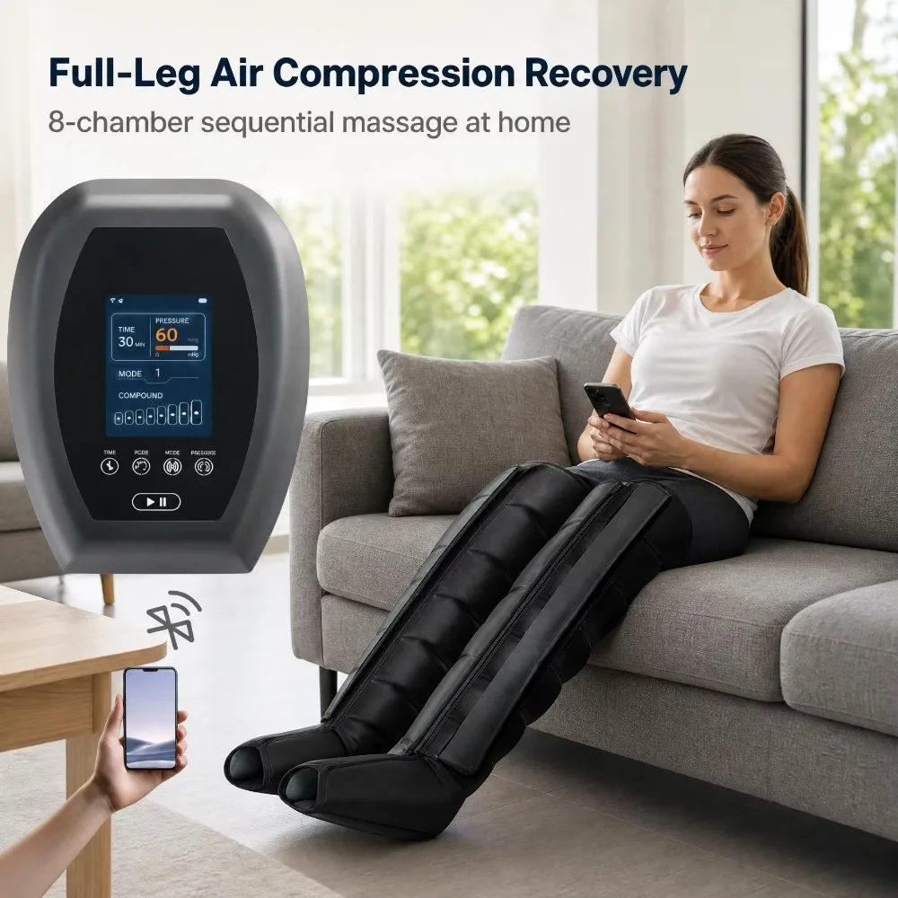 Compression Therapy System Sports Recovery Massage Machine Leg Massager 8 Chambers Air Compression Boots 30-260mmHg Pressure