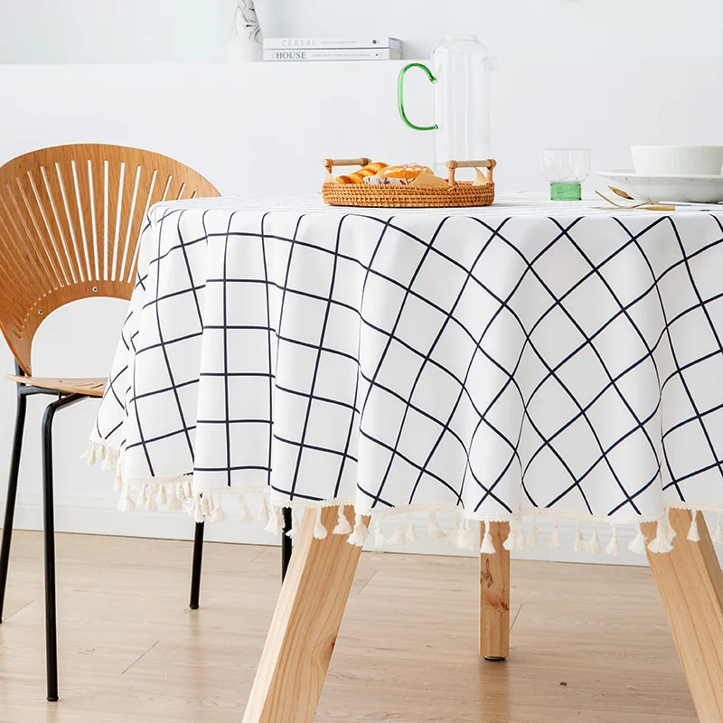 

Round Grid Cotton Linen Printed Tablecloth Waterproof Oil-proof Anti-Scalding Table Cloth Coffee Kitchen Dining Table Tablecloth