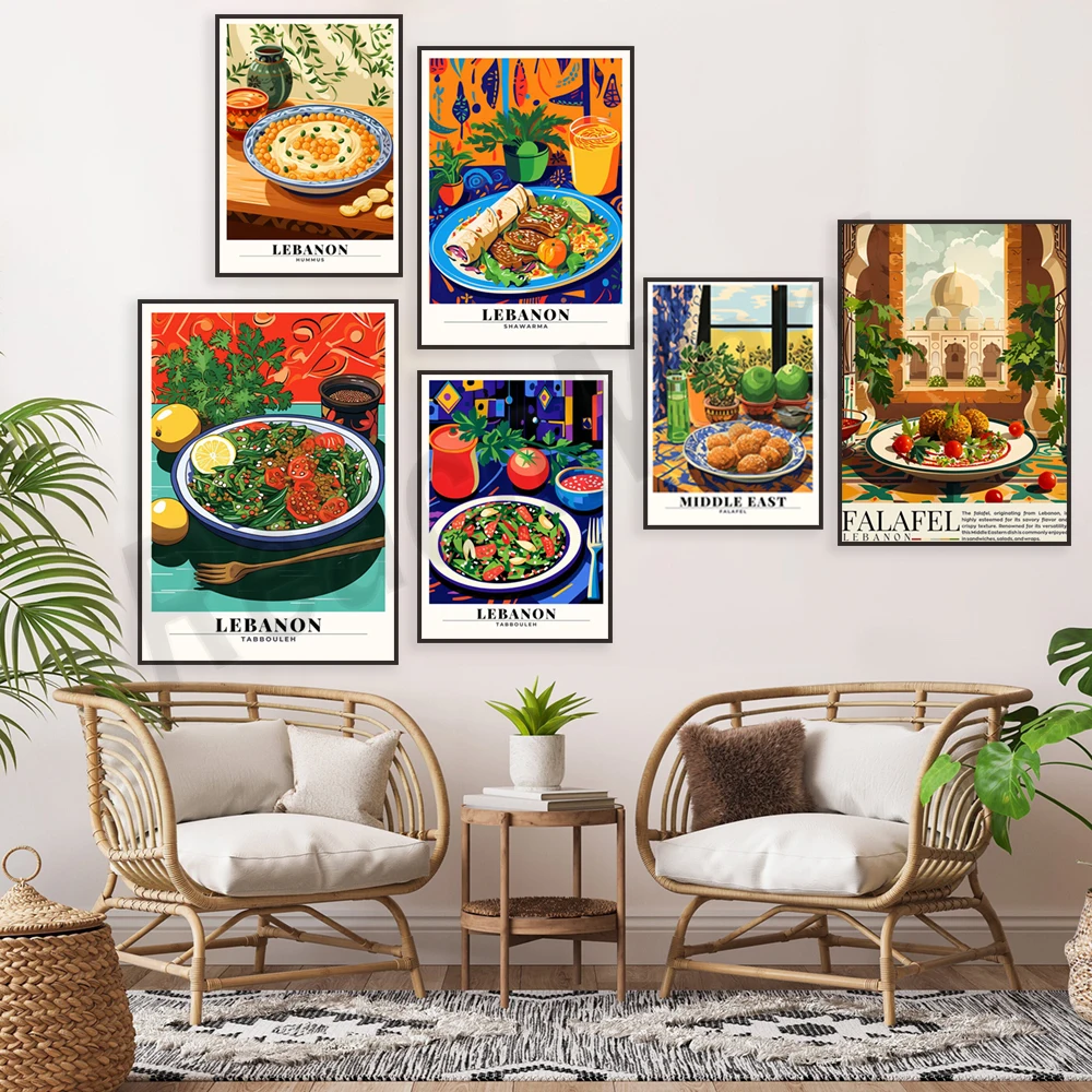 طباعة لبنان، مصر، فلافل، فن الشرق الأوسط، فن الطعام، ملصق المطبخ، تذكار السفر