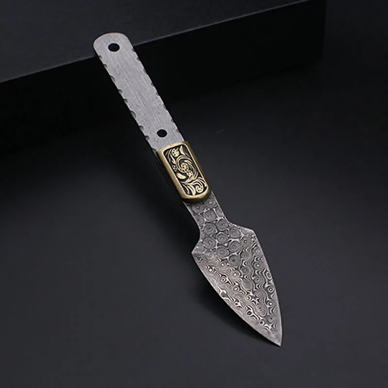 Copper Flower Damascus Steel Tea Knife Small Straight Tea Sword Tea Needle Knife Blank Shovel Knife Billets Semi-finished