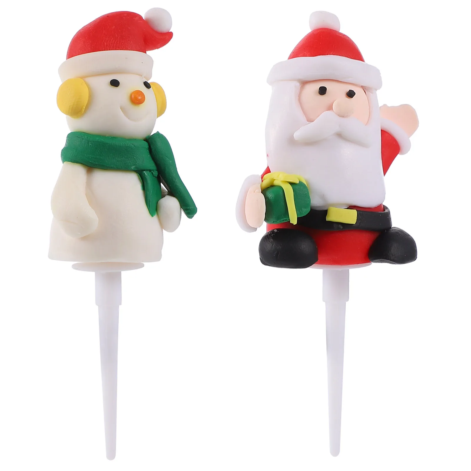 

2 Pcs Christmas Figurine Ornaments Cake Toppers Tree Polymer Clay Desktop Decor