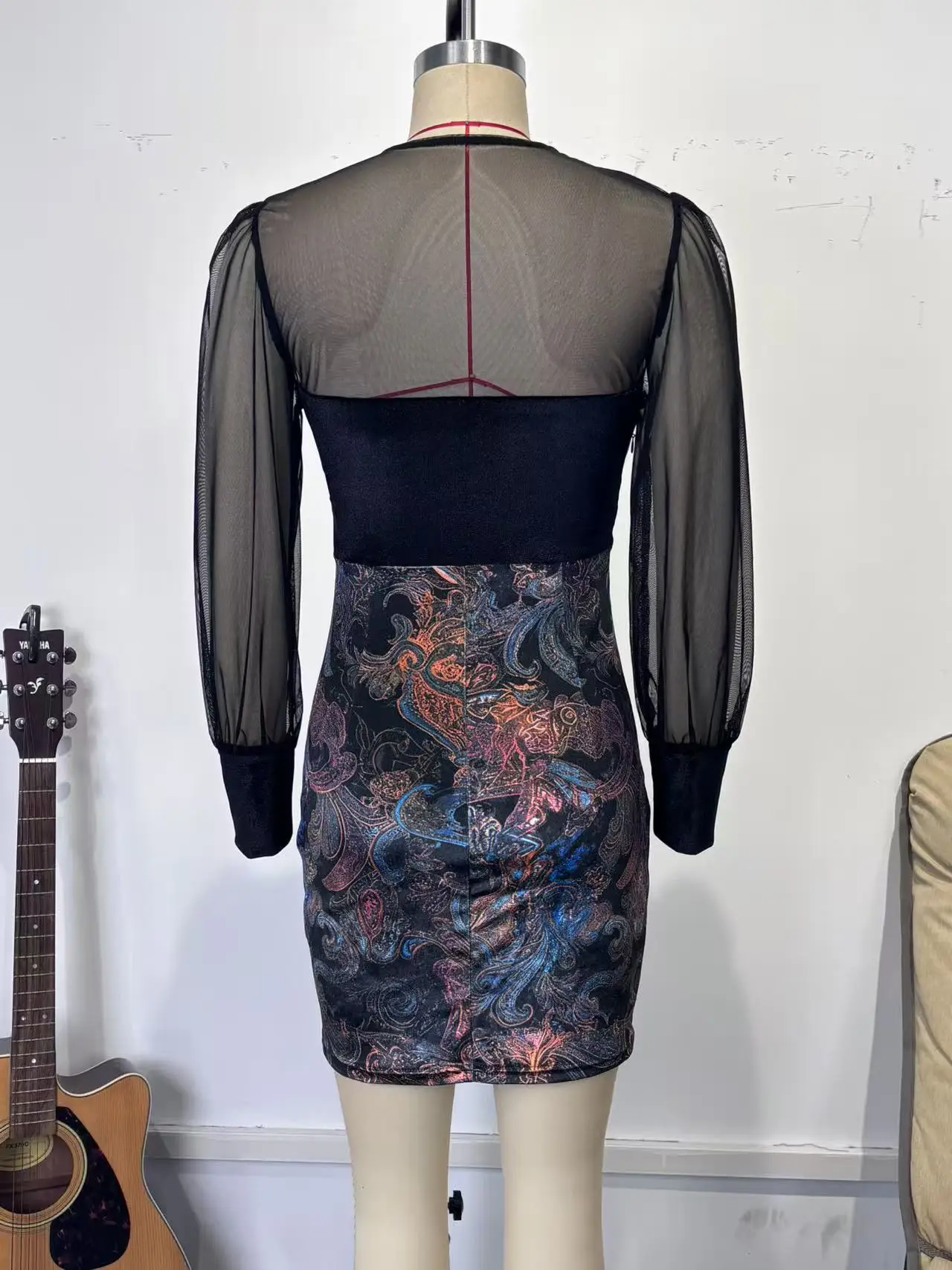 Dames nieuwe mode veelzijdige woon-werkverkeer bodycon mini-jurk sexy pure mesh patchwork tube top taille cinched slim fit elegante stijl