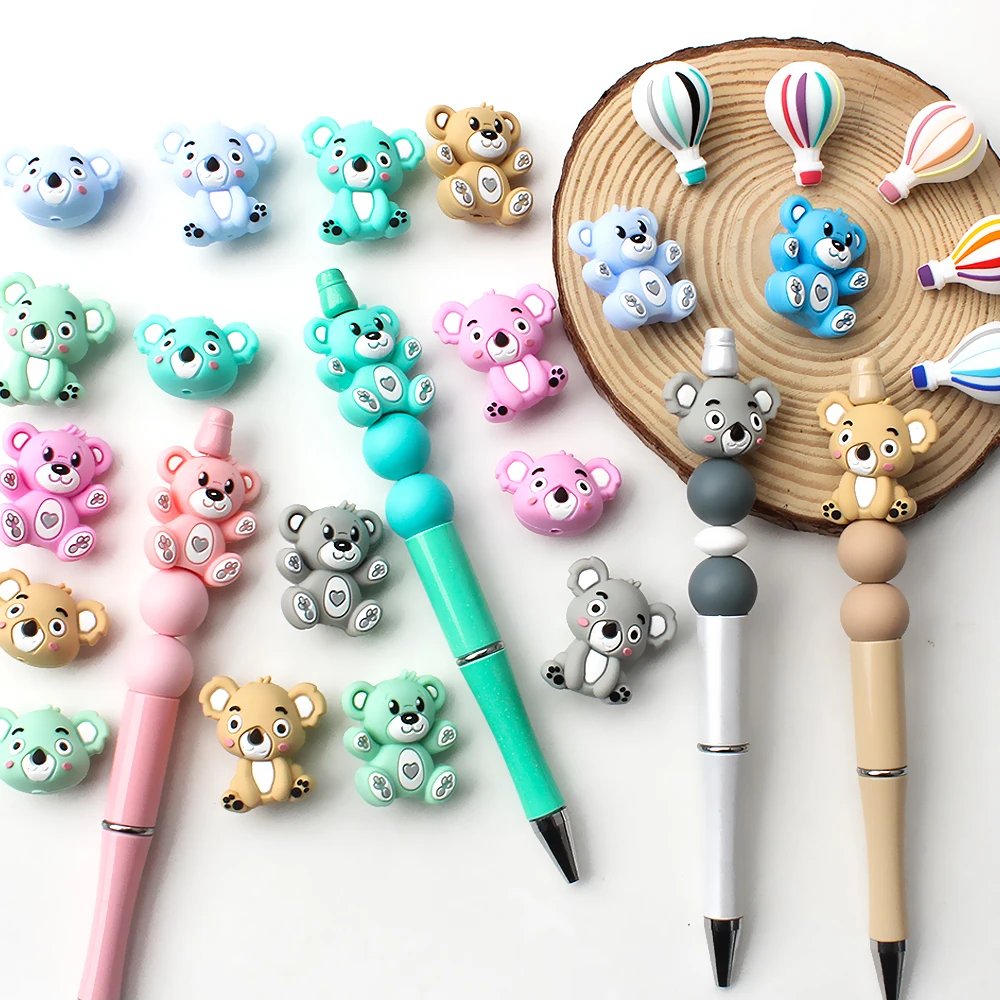 5/10/20pcs 3D Silicone Beads Koala Bear hot air balloon Focal Beads for DIY Jewelry Making Pen Charms Bracelet Accessories view 3