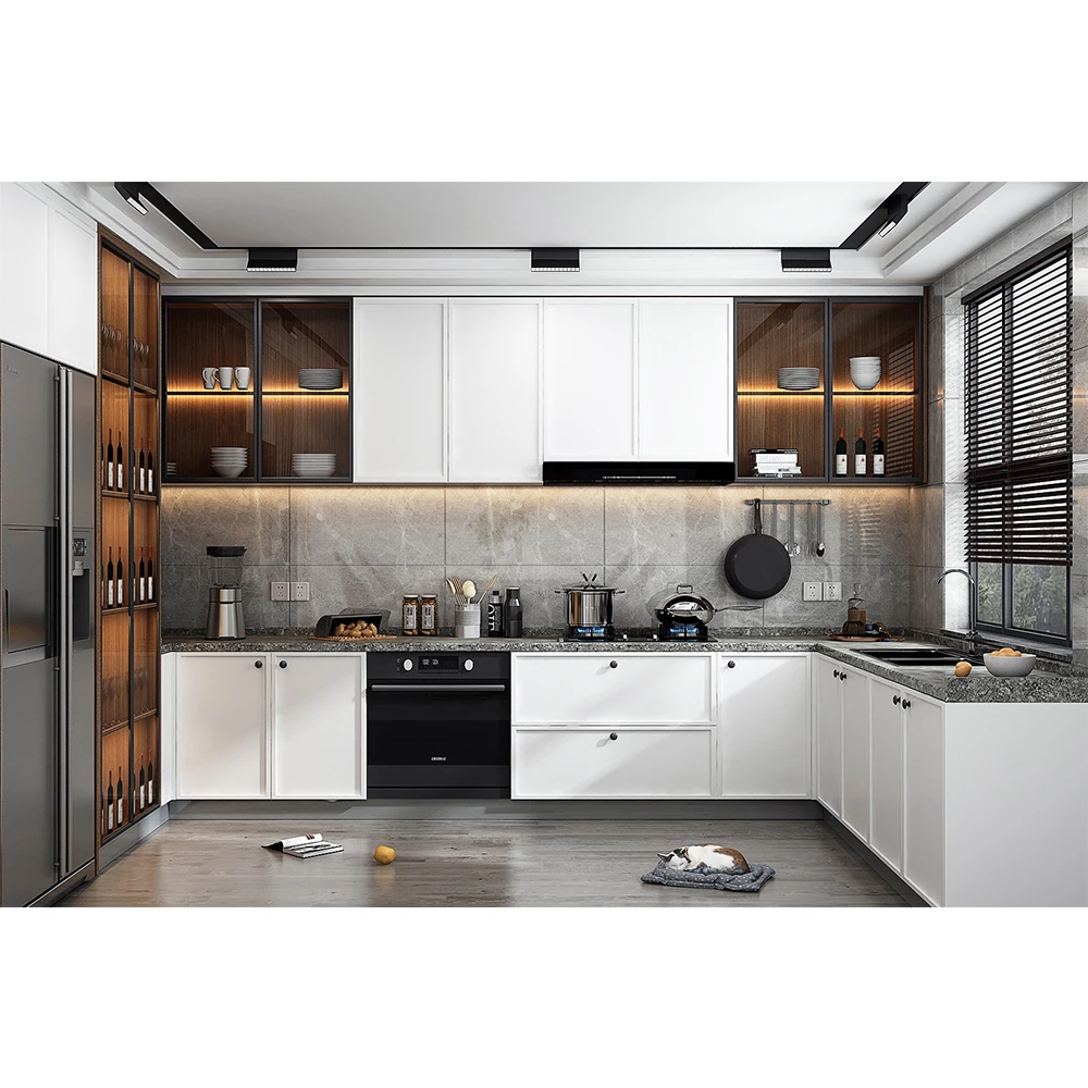 Custom design of solid wood folding kitchen cabinets with environmental protection, waterproof, and soft-close drawers