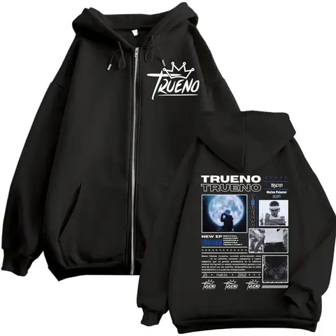2025Autumn/winter Rapper Trueno Double-sided Printed Men's Cotton Zipper Hoodie Harajuku Hip-hop Warm Sweatshirt Casual Pullover