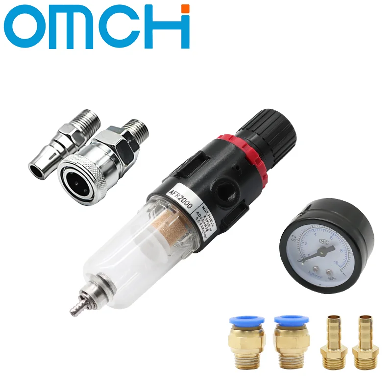 AFR2000 G1/4 Pneumatic Air Filter Regulator With Pressure Gauge/Flow Control Valve/Air Compressor Drain/ Speed Controller
