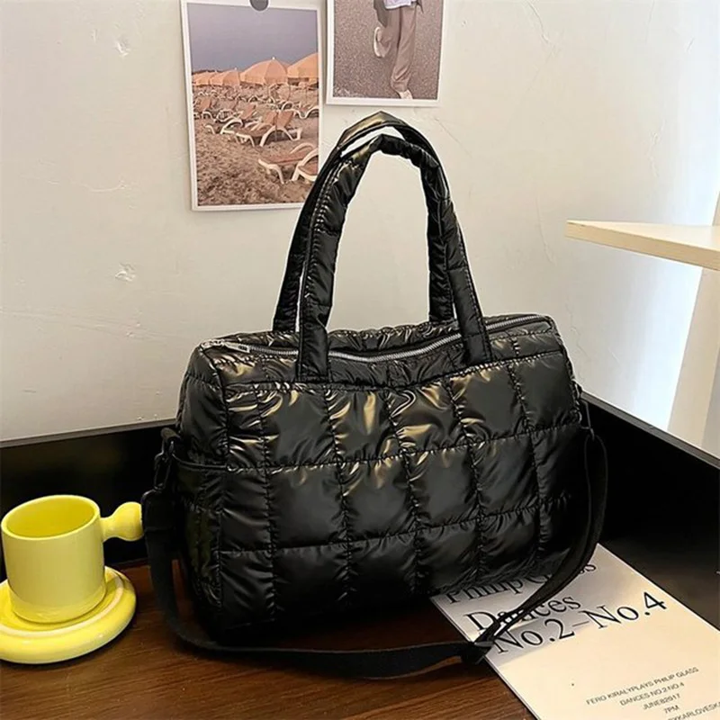 Fashion New Women Down Tote Bag Quilted Space Padded Handbag Shoulder Bag Winter Female Pillow Large Capacity Tote Crossbody Bag