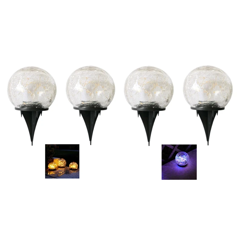 Lampada solare impermeabile da esterno da 2 pezzi Lampada a sfera con crepa, Decorazione del paesaggio a terra Decorazione della luce a LED (multicolore) Facile da usare