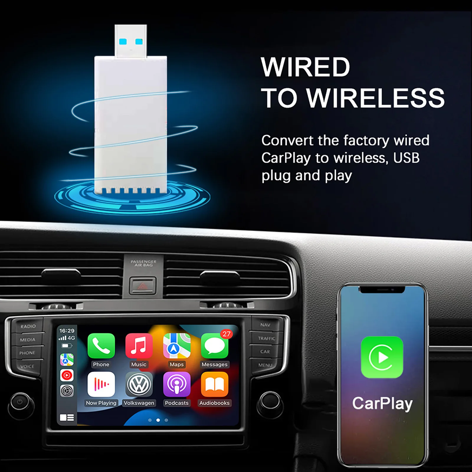 Convert Factory Wired CarPlay to Wireless Smart Box Wireless Android Auto Mini Adapter Low Latency Bluetooth OTA Update