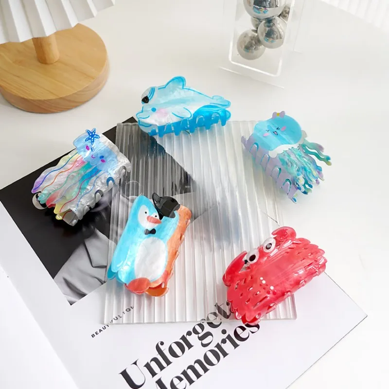 Design Colorful Printed Acetic Acid Grab Clip Ins Splicing Hair Clip Hair Accessories For Cute Girls