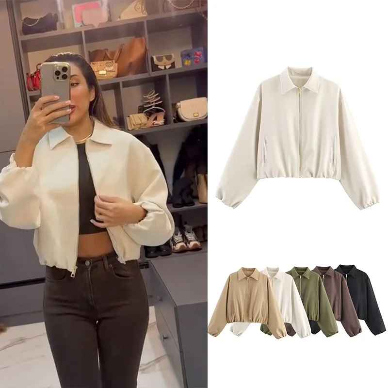 

Fall Zip Bomber Jacket for Woman New in Female Elegant Fashion Casual Solid Long Sleeve Classic Coats Top Outerwear
