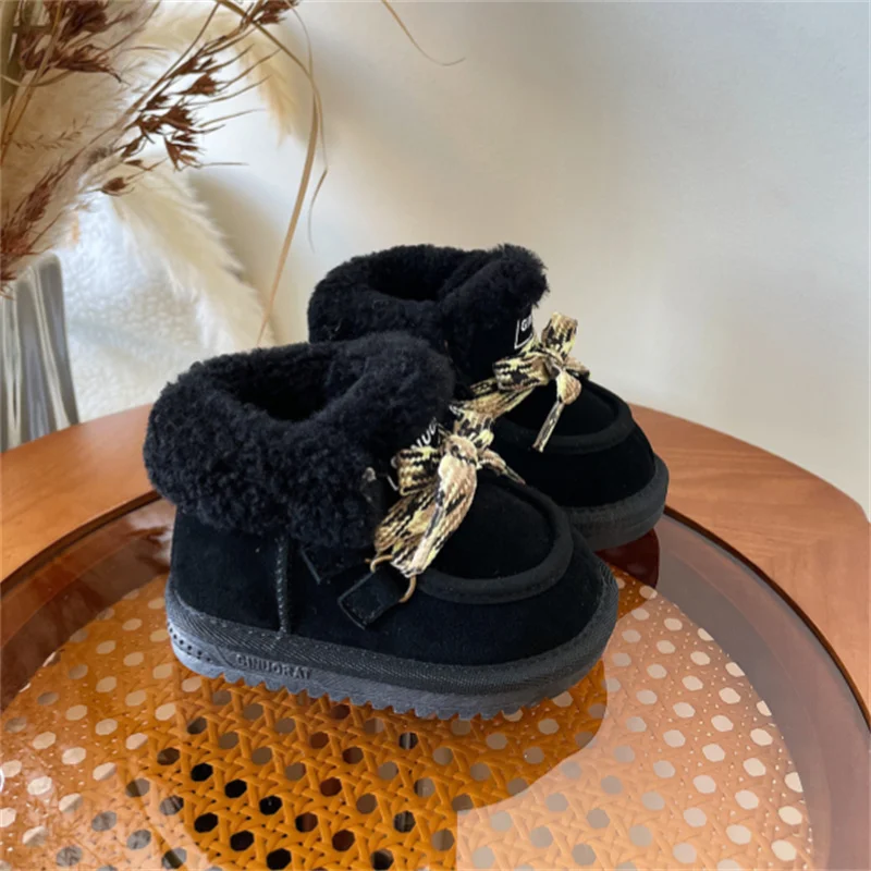 2023 neue Winter Baby Stiefel Leder warme Plüsch Mädchen Schuhe weiche Sohle Mode Kleinkind Kinder Schneeschuhe 16-25